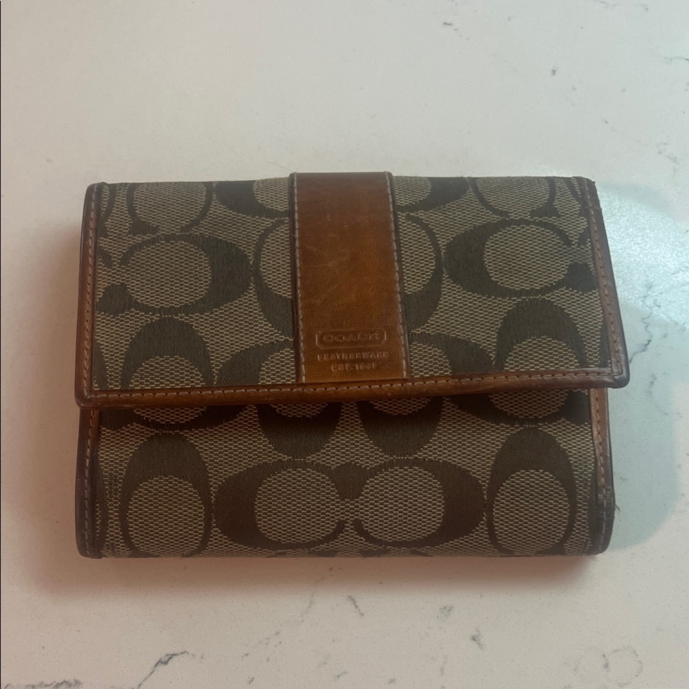 Coach Trifold Tan and Brown Signature Wallet